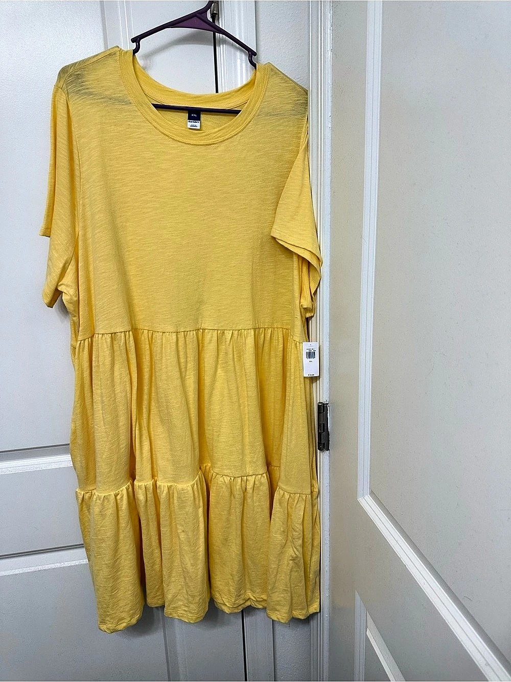 Old Navy Short-Sleeve Tiered Slub-Knit Mini Swing Dress Yellow XXL NWT